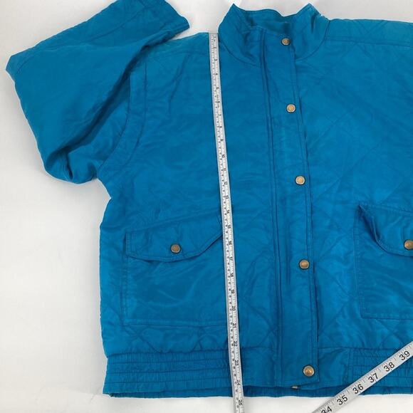 Lavon Womens Vintage Turquoise Silk Zip Up Snap Front Quilted Spring Jacket M - Picture 12 of 14